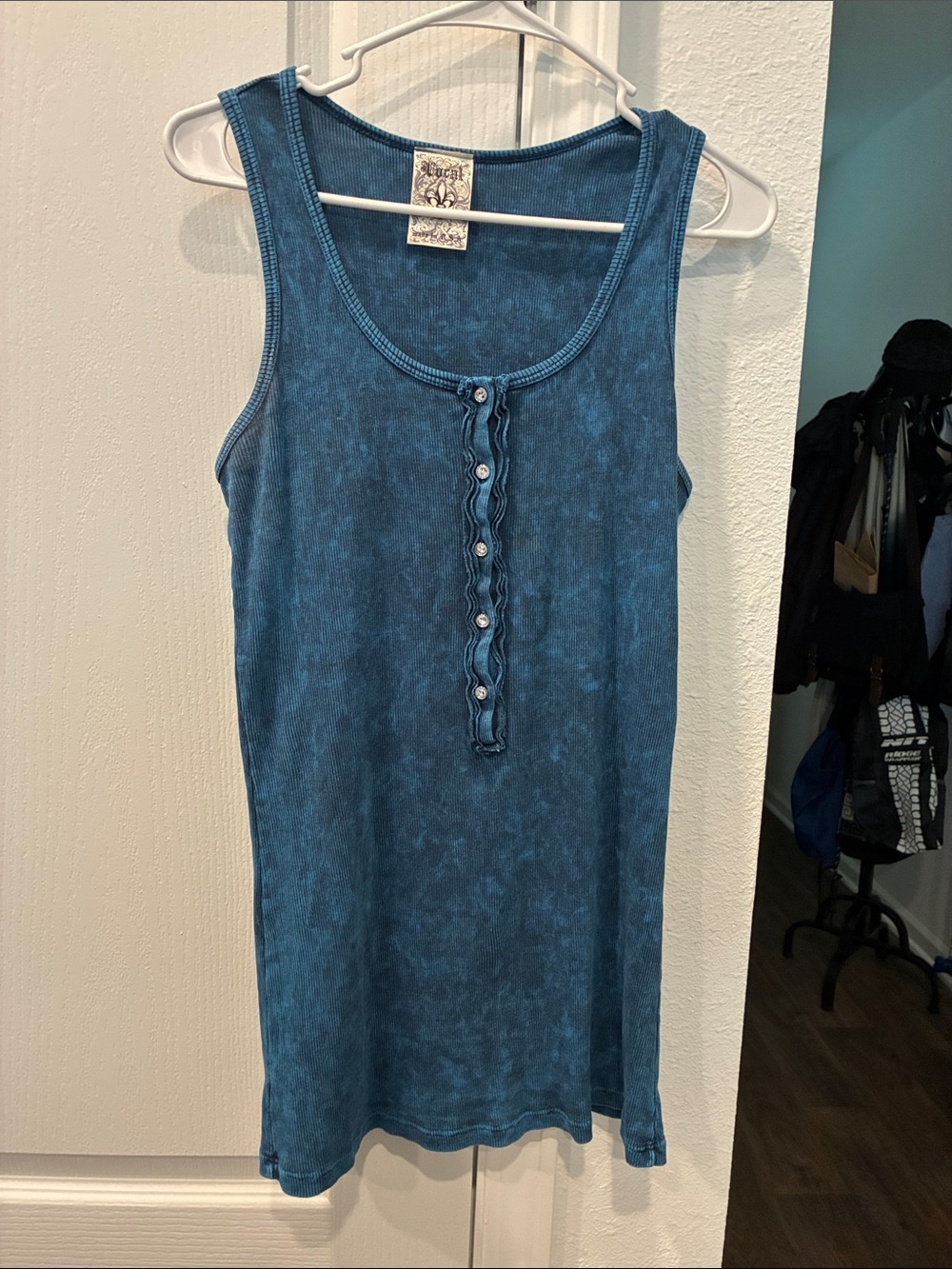 Vocal Mineral Wash Blue Henley Tank
